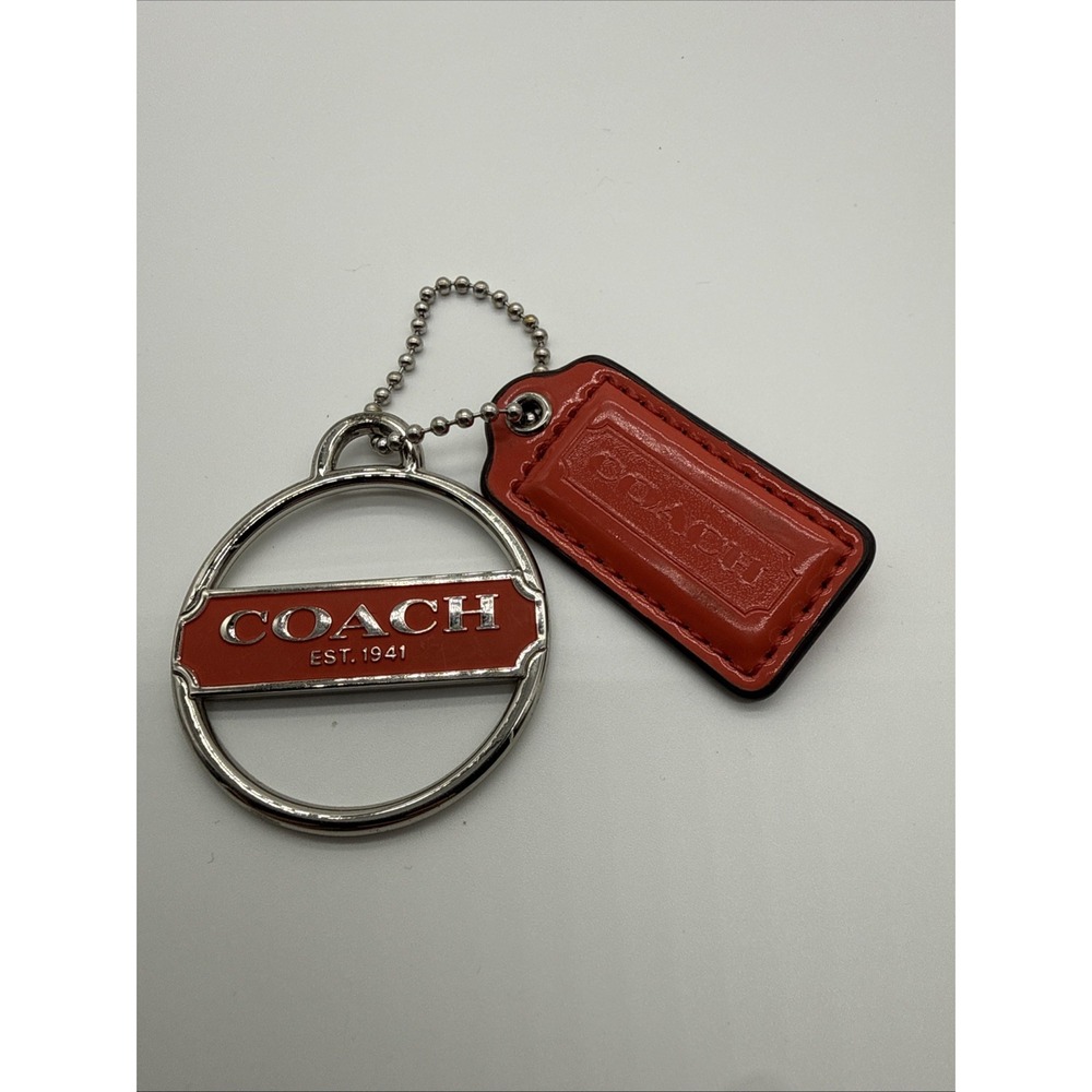 COACH Round Silver Spellout Metal Coral Patent Leather Hang Tag Replacement Set2